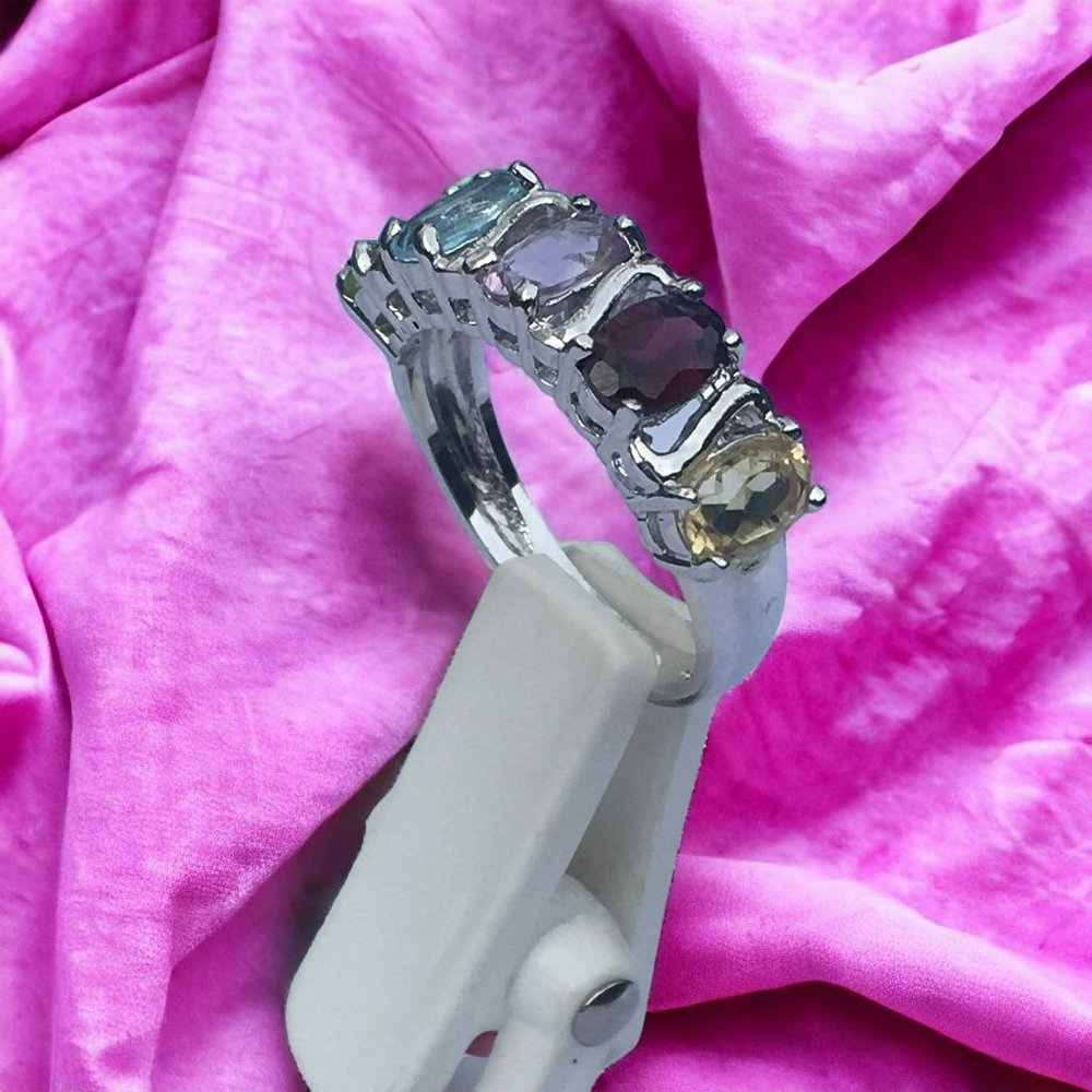 Lovely Sterling Silver Women's Multi-Stone Ring, Size 7, Garnet Amethyst Topaz - Picture 4 of 10